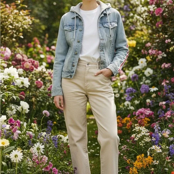 American Rag Light Blue Jean Jacket with Hood - Picture 9 of 10